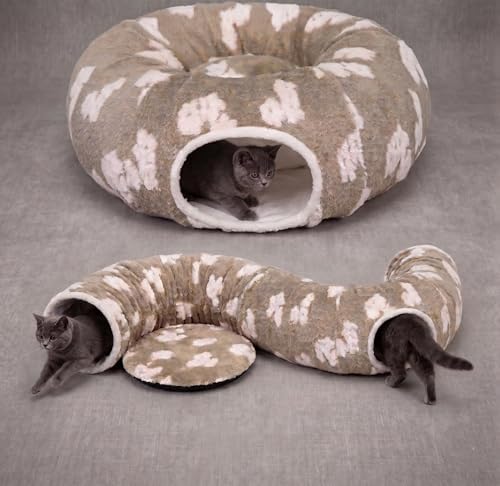 Pesen Cat Tunnel Bed with Soft Cushion for Indoor Cats and Kittens