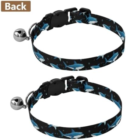 2 Pack Cat Collars Cute Shark Blue Bell Collar for Small Dogs, Adjustable Length 10.6" to 17.1"