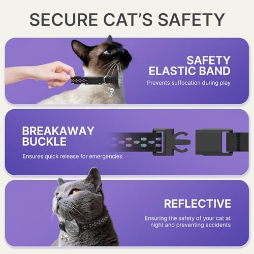 AirTag Cat Collar, Reflective Breakaway Collar, Hidden Holder with Bell | Compatible with Apple AirTag 1st & 2nd Gen, Lightweight Water-Resistant Strap for Cats, AirTag Not Included