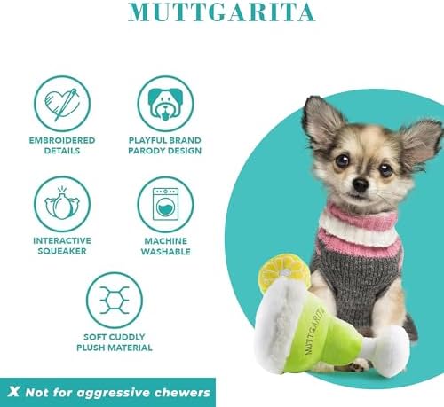 Haute Diggity Dog Muttgarita Plush Dog Toy, Cocktail Parody Chew Toys