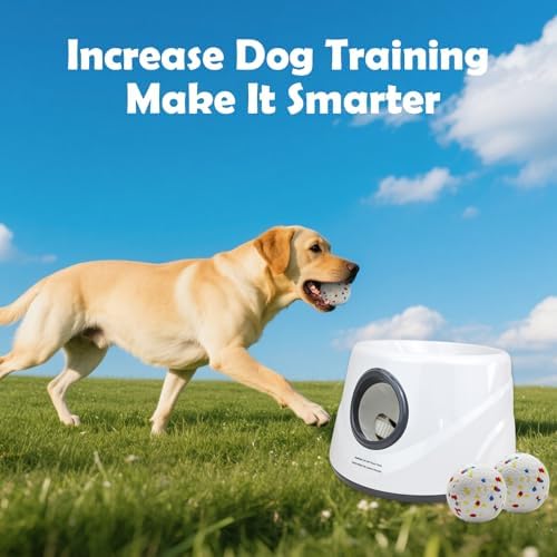 MEKAPLE Automatic Dog Ball Launcher, Upgraded Interactive Dogs Balls Thrower for Small Dogs, Distance Adjustable Mental Stimulating Dog Toys with 4 Durable Etpu Balls 2.2 Inch (Silver Grey)