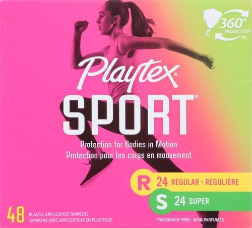 Playtex Sport Tampons, Multipack (24ct Regular/24ct Super Absorbency), Fragrance-Free - 48ct (Pack of 2)