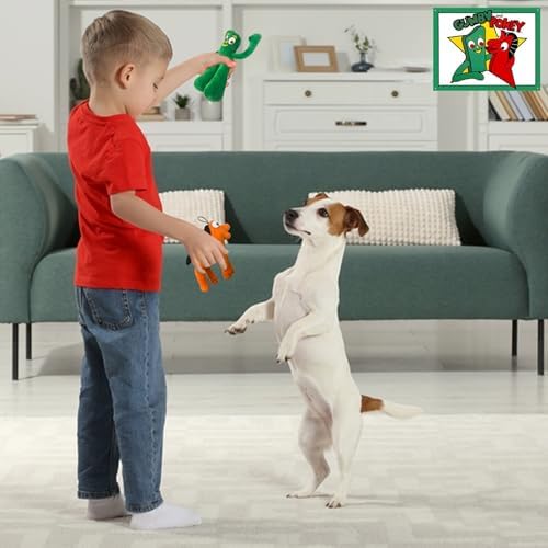Multipet Small Gumby & Pokey Stuffed Dog Toys with Squeaker | Gumby Dog Toy Plush Small 6 Inches | 6" Plush Pokey | 6" | Small/Medium Breed | Combo Pack | Officially Licensed