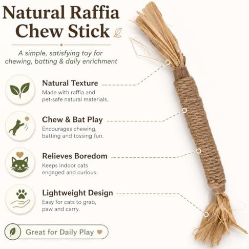 Sisal Wrapped Cat Chew Toy, Natural Raffia Stick for Indoor Cats, Interactive Kitten Teether for Teeth Cleaning, Biting, Exercise, Boredom Relief, Durable Pet Gift, Lightweight Handy Play Accessory