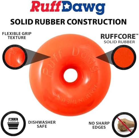 Ruff Dawg Dawg-Nut Medium 3.5” Yellow – Heavy-Duty Solid Rubber Donut Dog Chew Toy for Dogs Under 40 lbs – Floats & Bounces – Made in USA