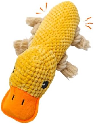 Yellow Duck Plush Chew Dog Toy, 11.2 in, Squeaker and Rope