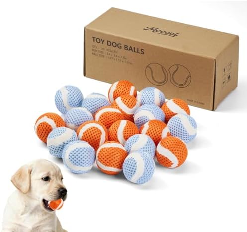 MECOOL 1.57 Inch Small Tennis Balls for Dogs - 20 Pack Durable Mesh Chew & Fetch Balls, Interactive Dog Toy Balls for Small Medium Breed Puppies, Tough Chew Toys,Orange and Blue