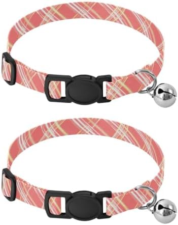 Retro Plaid Soft Cat Collar, 2 Pack Puppy Collar with Bell