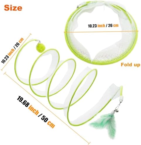 Self Play Cat Hunting Spiral Tunnel Toy, Folded Cat Spring Tunnel Toys for Indoor Cats (Green)