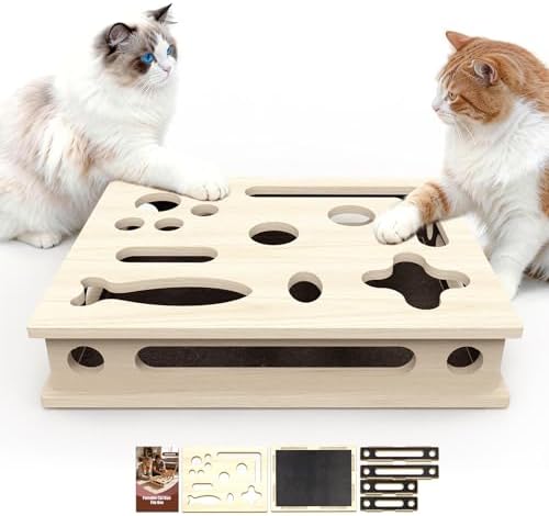 Cat Scratch Puzzle Enrichment Box, Large Solid Wood with Sandpaper Inside