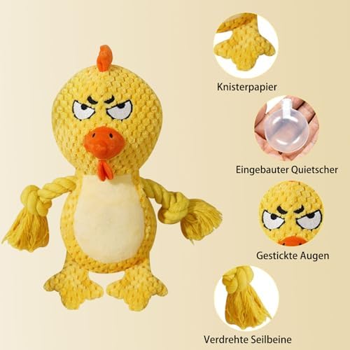 Cute Animals Interactive Dog Squeak Toys, Rope Plush Pet Chew Toys - Yellow