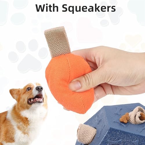 Dog Snuffle Ball - Upgrade Ball Interactive Puzzle Dog Toys, Foraging Truffle Pads Puppy Snack Dispenser Slow Feeder Suitable for Any Size Pet with Squeaky Carrot Toys (Blue)