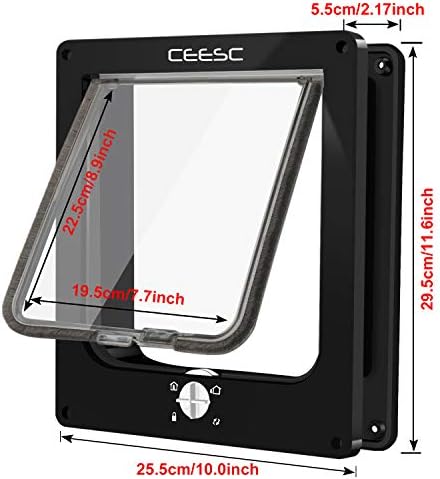 CEESC X-Large Cat Door for Interior/Exterior, for Pets <24.8", Black | Rotary 4-Way Lock, Weatherproof, Fits doors 1.26-2.14", Adjustable tunnel depth, Upgraded version
