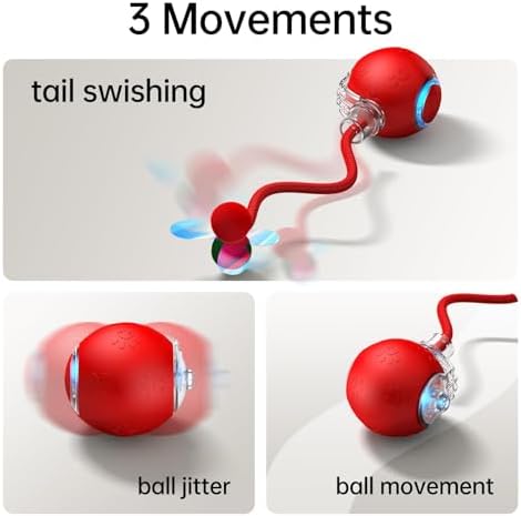 Interactive Dog Cat Toys, Automatic Moving Cat Toys for Bored Indoor Adult Cats, Fast Rolling, Chirping & Motion-Activated Kitty Toys, Fun Gift for Dogs/Cats, USB Rechargeable (Red)