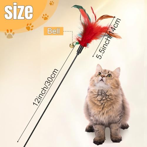 Leitee 50 Pcs Cat Feather Toy Wand Bulk Interactive Stick, Multi-Color
