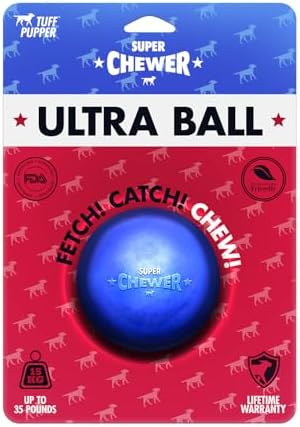 SuperChewer Tough Dog Ball Toy | Lifetime Replacement | Strong Natural Rubber | Great Dog Fetch Toy | Chew Toys for Dogs | Ultra Durable Chew Toys for Aggressive Chewers | Large Breed Tested