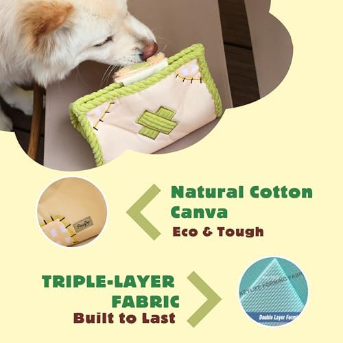 Interactive Dog Toys, Snuffle Puzzle Toys for Small Medium Large Dogs – Durable Hide & Seek Treat Dispenser with Squeaky & Crinkle Sounds, 2-in-1Chew Toy, Dog Birthday for Gifts (Tissue Box)