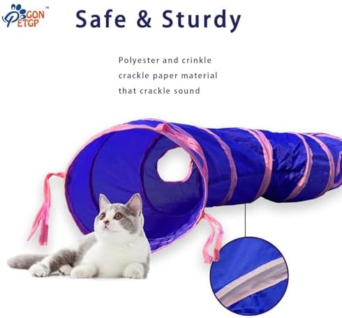 GONPETGP Cat Tunnel for Indoor Cats with Cube Tent Toys Combo, Crinkle Paper Collapsible Interactive Pet Cat Tubes with Play Ball and Bell for Puppy, Kitty, Kitten, Rabbit (3 in 1 Set)