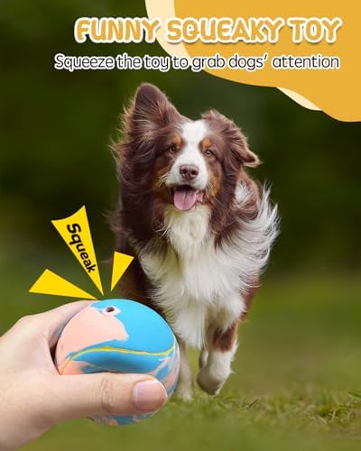 SCHITEC Dog Squeaky Ball Toys, Interactive Tennis Balls for Fetch Play, Latex Rubber Pet Toy for Medium Large Breed Dogs
