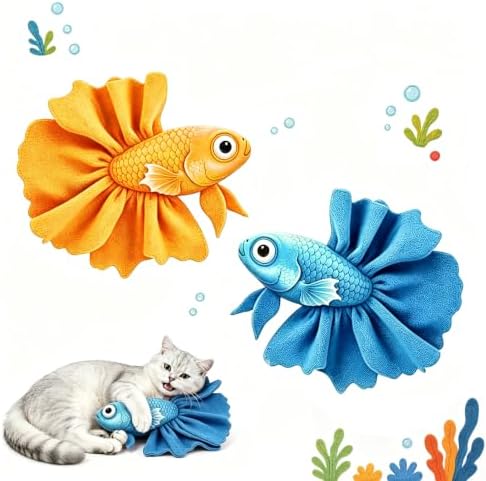 Catnip Cat Toys, 2-Pack Catnip Toys for Cats, Soft and Durable with Catnip, Interactive Kitten Toys for Indoor Cats, Fish Shape（ Blue & Yellow）