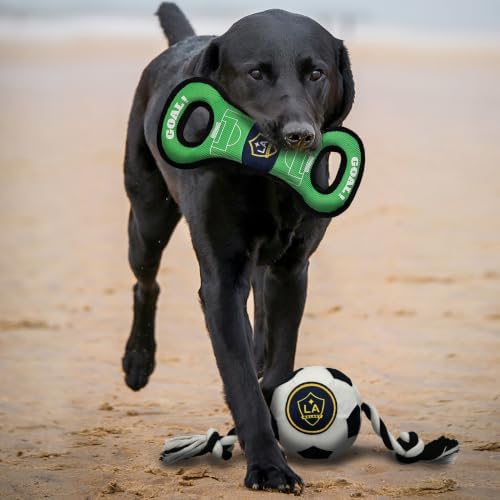 Pets First MLS LA Galaxy Soccer Field Tug Toy & Soccer Ball Rope Toy Set for Dogs - Officially Licensed Interactive Squeaky Rope Fetch & Chew Toys with Team Logo