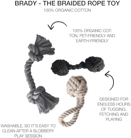 Pet Passion Brady The Rope Tug Toy 3-Pack Organic Cotton Dog Rope Pull Toys for All Pet Breeds, Black Ombre, One Size