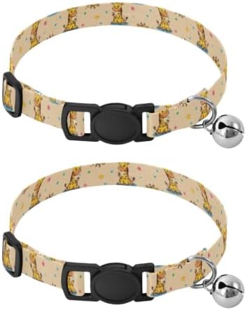 2 Pack Kitten Collars Cartoon Giraffes Colorful Dots Cat Bell Collar, Adjustable Length 10.6" to 17.1"