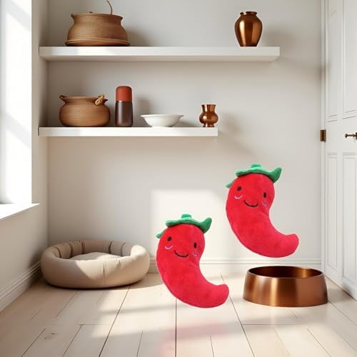 2Pcs Plush Chilli Toy Fruits and Vegetables Dog Squeaky Toys Plush Chili Eggplant Corn Puppy Dog Toys for Small Dogs,Chili,Size 1 Nice and Practical Squeak Toys Pet Supplies