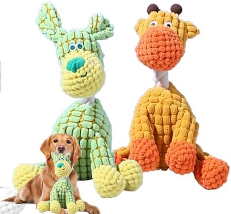 2026 New Dog Toys, Indestructible Plush Dog Toy for Aggressive Chewers, Interactive Squeaky Soft Puppy Chew Toy, Durable Teething Toys for Small Medium Large Dogs (Green+Orange)