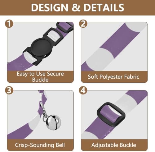 2 Pack Dog Collar Purple Polka Dots Dog Bell Collar, Adjustable Length 10.6" to 17.1"