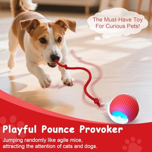 2PCS Interactive Cat Toys Smart Ball for Cats and Dogs, 360° Automatic Rolling Chase, 2 Rapid-Action Tails, Designed for Indoor pet Exercise, Boredom Relief, and Fun Chase Play.（Red＆Blue）