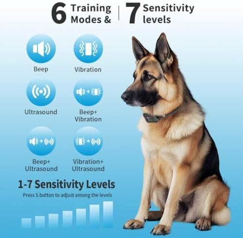 No Shock Ultrasonic Dog Bark Collar, 6 Modes 7 Sensitivity, Type-C Rechargeable Anti Barking Collar for Small Medium Large Dogs, Black