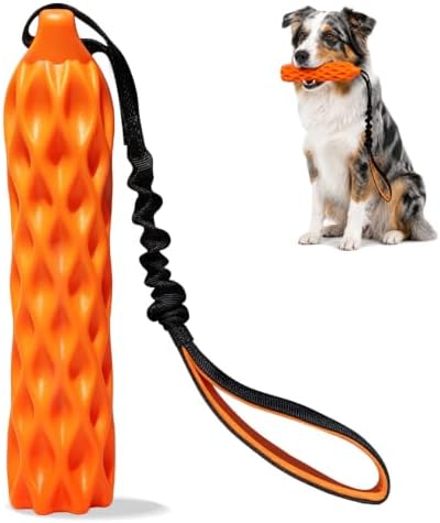 Floating Squeaky Dog Toy, Fetch Training Bumper with Reflective Rope Handle