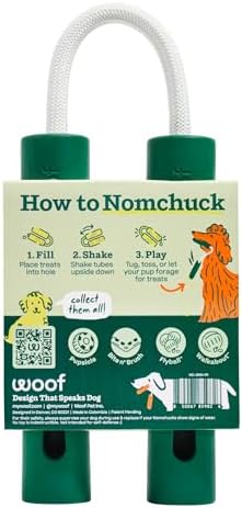 WOOF Nomchucks Dog Puzzle & Tug Dual Purpose Toy | 3 interactive zones, treat-dispensing design, natural rubber, durable rope, easy to clean, Woof Puzzle Treat compatible