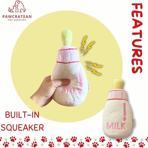 7" Squeaky Plush Toy for Puppies Small Dogs Self Etertainment Washable Soft Made [PET ONLY] (Milk Bottle)