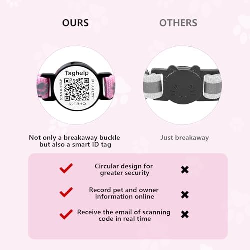 Collar with QR Code,Reflective Cat Collar with Name Tag, Personalized Reflective Cat Collar Breakaway with Bell for Boy & Girl Kitten, Ultra-Durable, Quick Release, Fits Most Girl Boy Cats(Black)