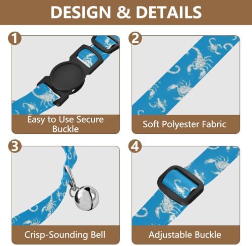 White Scorpions Blue Kitten Collars 2 Pack Soft Polyester Pet Collar Adjustable 10.6 to 17.1 Inches