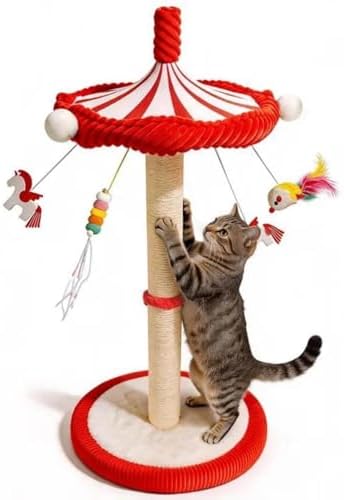 Carousel Cat Scratching Post with Hanging Toys, Interactive Cat Toys