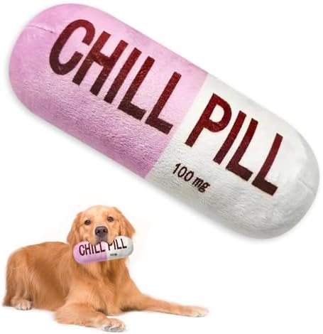 Wanheart Funny Chill Pill Dog Toy, Squeaky Plush Capsule for Teething Puppies & Cats, Interactive Chew Gift with Bite-Resistant Design, Pet Lover Present, Training Supply & Photo Prop(Pink)