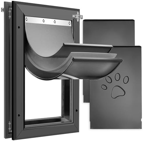 [Petoasis] 3-Flaps Heavy-Duty Dog Door, Rust Proof Aluminum Alloy Frame | Energy-Efficient,Thick Flaps Block Wind Snow Rain Intrusion in Extreme Weather (Black, XLarge for Door)