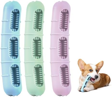 Bite and Brush Dog Chew Toys 3-Pack Dental Chew Toy with Bristles