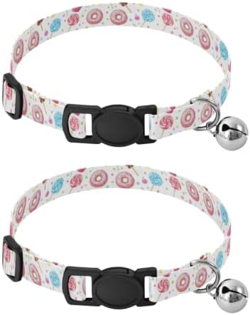 Colorful Cupcakes Dog Collar with Bell 2 Pack Puppy Collar Adjustable 10.6 to 17.1 Inches