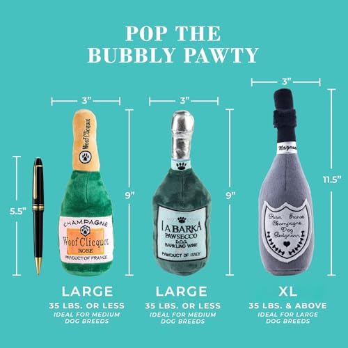Haute Diggity Dog Pop The Bubbly Pawty Plush Dog Toy, Wine Parody Chew Toys