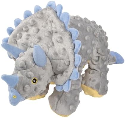 goDog Dinos Frills Squeaky Plush Dog Toy with Chew Guard Technology, Durable Fabric & Squeaker for Active Play, Gray, Large