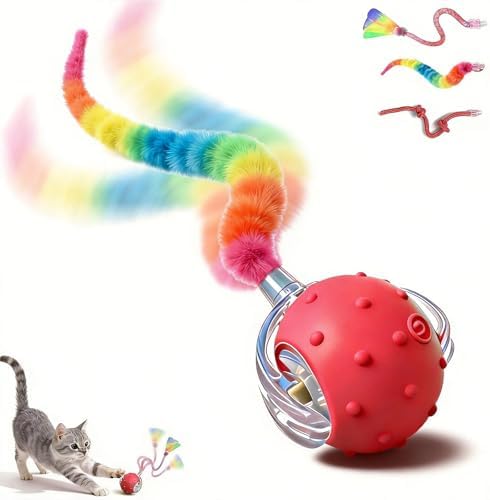 Interactive Cat Toy, Auto Chirping Ball w/ 3 Tails, Self Play Indoor
