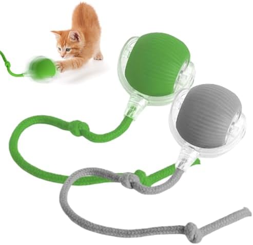 2pcs Smart Interactive Pet Toy Ball, Self Rolling Dog Ball Interactive Cat Toys, 360° Smart Automatic Rolling Ball Toy for Dogs Cats Indoor Outdoor Play (Green&Grey)