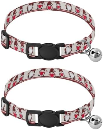 2 Pack Kitten Collars Cute Gnomes Plaid Small Dog Collar with Bell, Adjustable 10.6 to 17.1 Inches