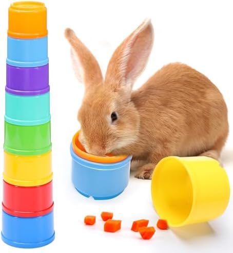 8 Pcs Stacking Cups for Bunny, Rainbow Colored Reusable Rabbits Bunny Toys