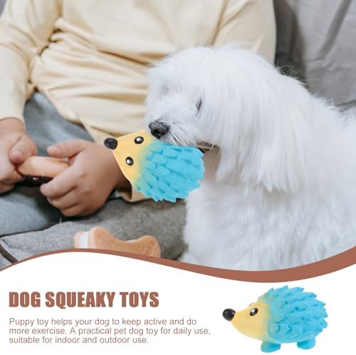 POPETPOP Bite-Resistant Hedgehog Squeaky Dog Toy for Small Puppies 5.31 Inch Latex Chew Toy for Teeth Cleaning and Interactive Play