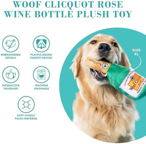 Haute Diggity Dog Woof Clicquot Rose' Plush Dog Toy, Wine Parody Chew Toys